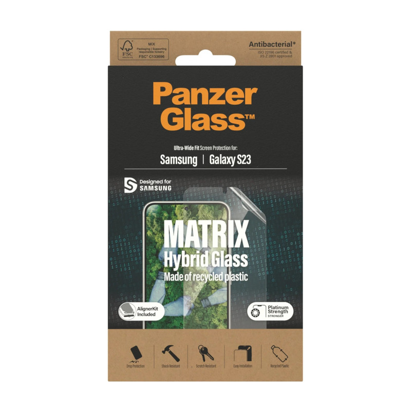 PanzerGlass | Matrix ekrāna aizsargs, Ultra-Wide Fit ar izlīdzināšanas komplektu | Ekrāna aizsargs | Samsung | Galaxy S23 | Caurspīdīgs