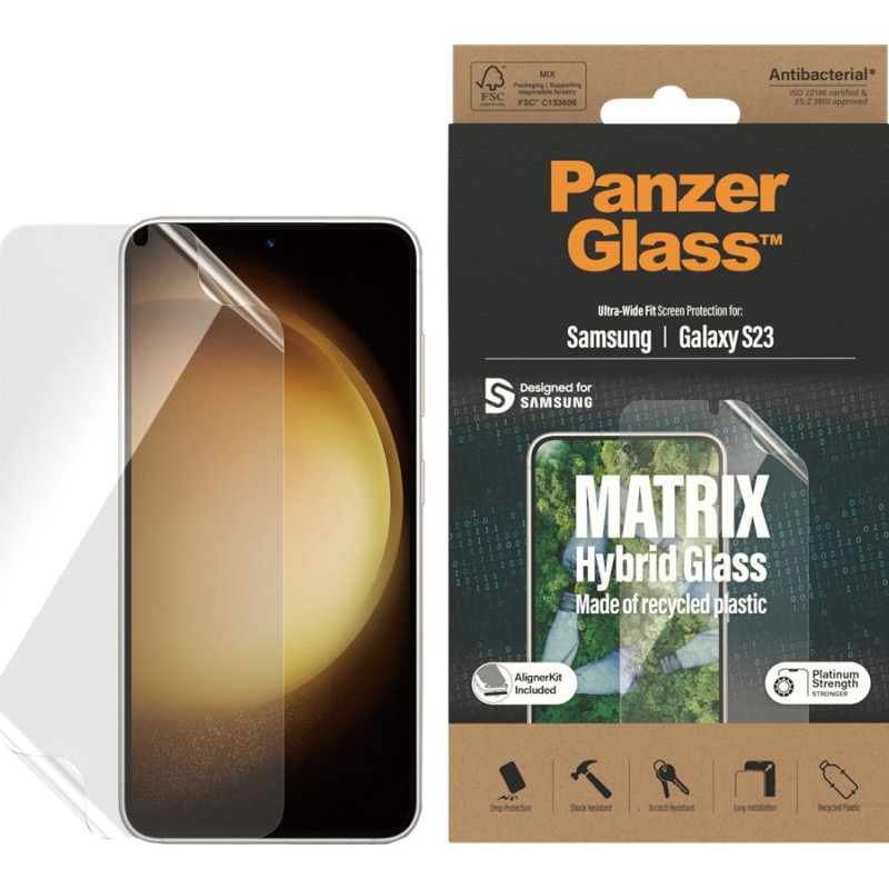 PanzerGlass | Matrix ekrāna aizsargs, Ultra-Wide Fit ar izlīdzināšanas komplektu | Ekrāna aizsargs | Samsung | Galaxy S23 | Caurspīdīgs