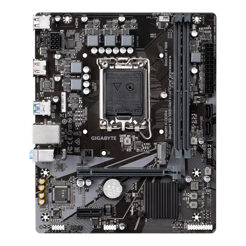 Gigabyte | H610M K DDR4 1.0 M/B | Procesoru saime Intel | Procesora ligzda LGA1700 | DDR4 DIMM | Atmiņas sloti 2 | Atbalstītas cietā diska saskarnes SATA, M.2 | SATA savienotāji 2 | Čipsets Intel H610 Express | Micro ATX