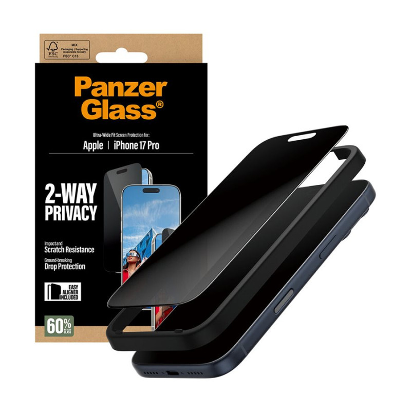 PanzerGlass Screen protector | Apple | iPhone 17 Pro | Glass | Transparent | Ultra-Wide Fit w. EasyAligner