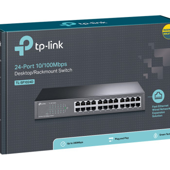 TP-LINK | Slēdzis | TL-SF1024D | Nevadāms | Galddatora/ievietošanai plauktā | 10/100 Mbps (RJ-45) porti 24 | Barošanas tips Ārējs