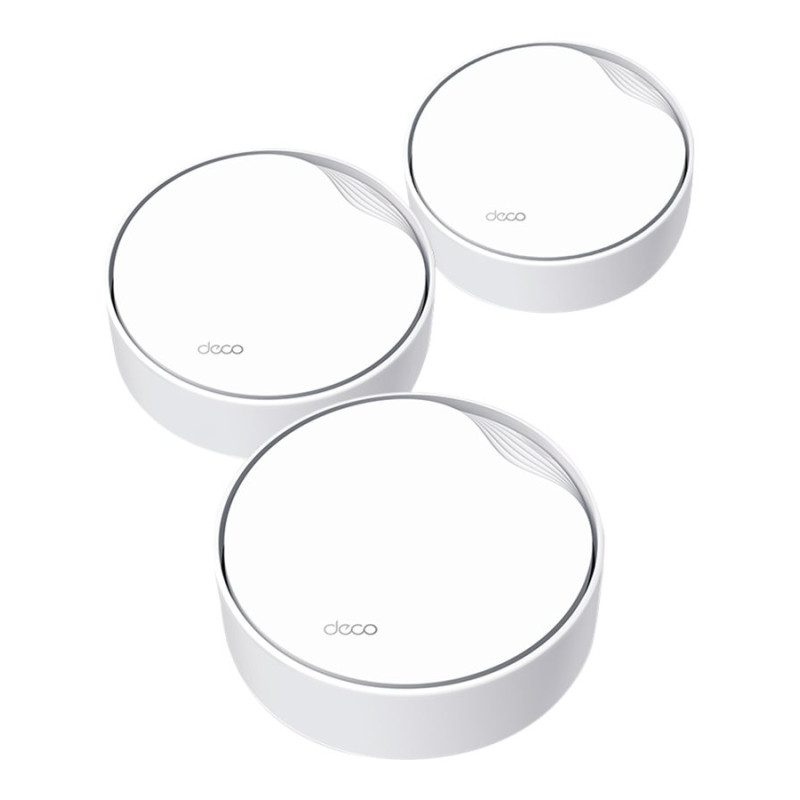 TP-LINK Deco X50 (3-pack) AX3000 Vesela māja Mesh Wi‑Fi 6 sistēma | TP-LINK | Vesela māja Mesh Wi‑Fi 6 sistēma | Deco X50 (3-pack) | 802.11ax | 574+2402 Mbit/s | Ethernet LAN (RJ-45) porti 3 | Mesh atbalsts Jā | MU-MIMO Jā | Nav mobilā platjosla | Antenas tips Iekšējā