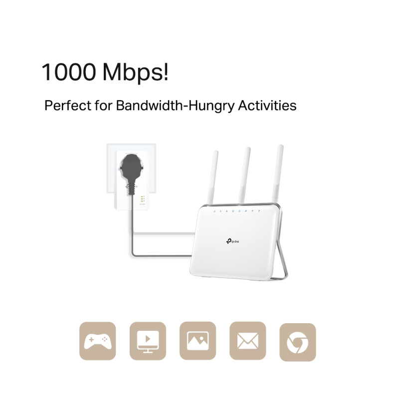 TP-LINK | AV1000 Gigabit caurlaidīgais Powerline adapters | TL-PA7017P | 1000 Mbit/s | Ethernet LAN (RJ-45) porti 1 | Nav Wi-Fi | Papildu ligzda