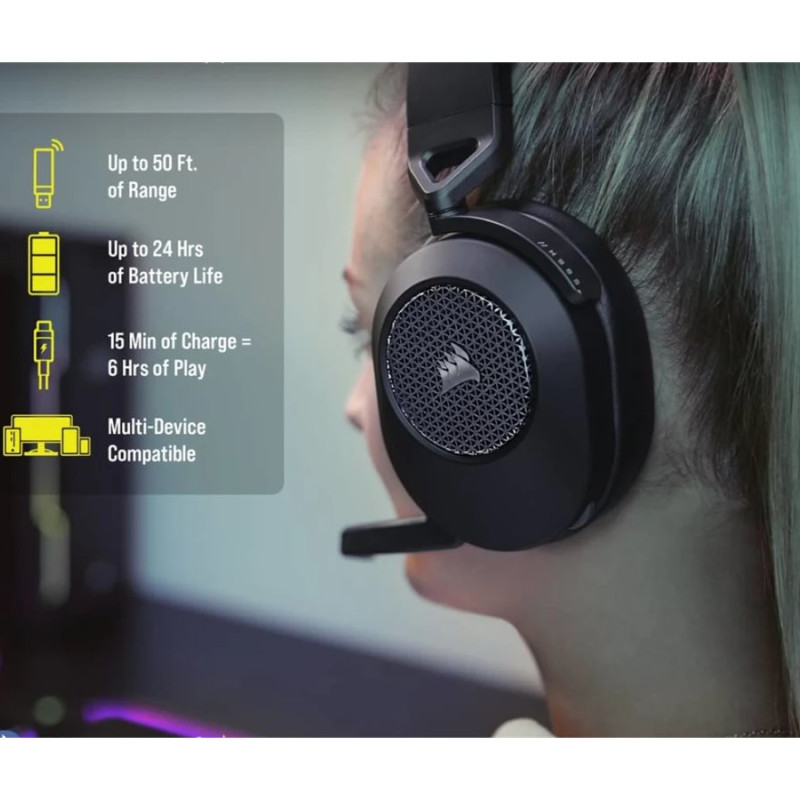 Corsair | Gaming austiņu komplekts | HS65 | Bezvadu | Over-Ear | Mikrofons | Carbon | Bezvadu