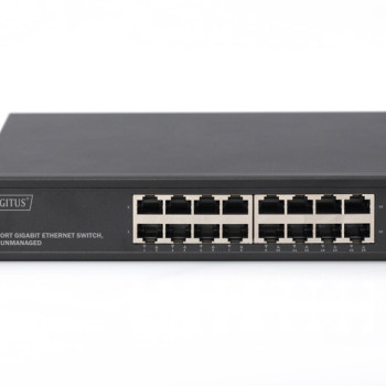 Digitus | 16 portu Gigabit Ethernet pārslēdzējs | DN-80115 | Nevadāms | Restei montējams | Iekšējais barošanas avots