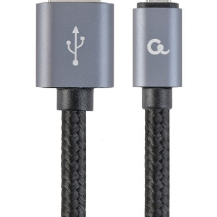 Cablexpert kokvilnas pinuma Micro-USB kabelis ar metāla savienotājiem, 1.8 m, melns, blisterī | Cablexpert