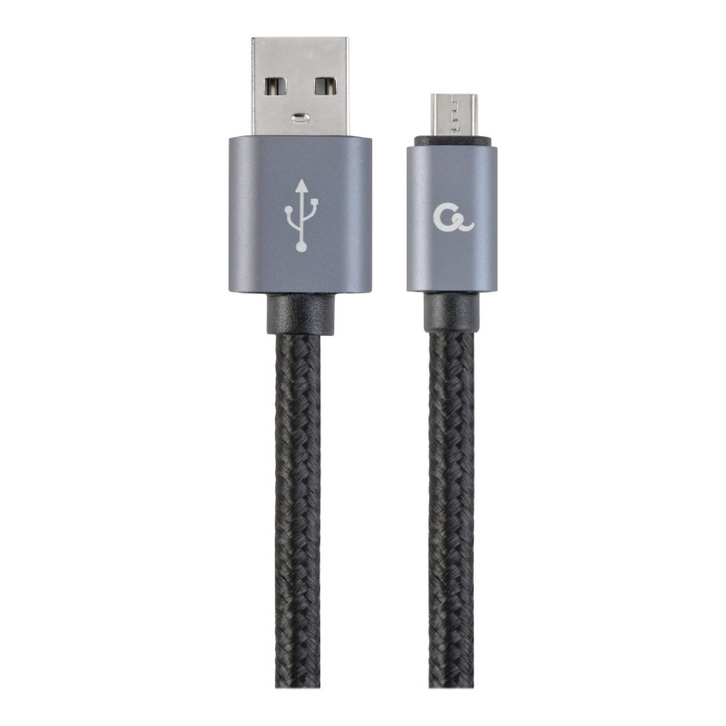 Cablexpert kokvilnas pinuma Micro-USB kabelis ar metāla savienotājiem, 1.8 m, melns, blisterī | Cablexpert