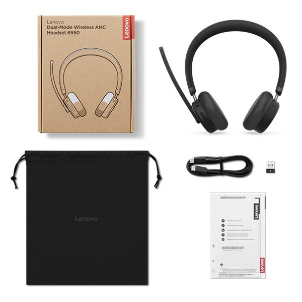 Lenovo divu režīmu bezvadu ANC austiņas 6550 (USB-A, Teams) | 4XD1S19777 | Iebūvēts mikrofons | Bluetooth | Melna