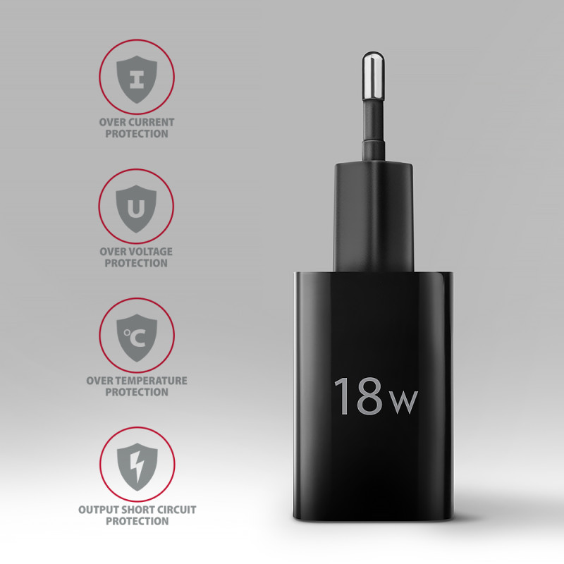 AXAGON Wallcharger 1x USB-A ports, QC3.0/AFC/FCP/Apple, 18W | ACU-QC18