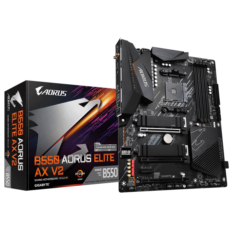 Gigabyte | B550 AORUS ELITE AX V2 1.0 | Processor family AMD | Processor socket AM4 | DDR4 DIMM | Memory slots 4 | Number of SATA connectors 4 x SATA 6Gb/s connectors | Chipset AMD B | ATX