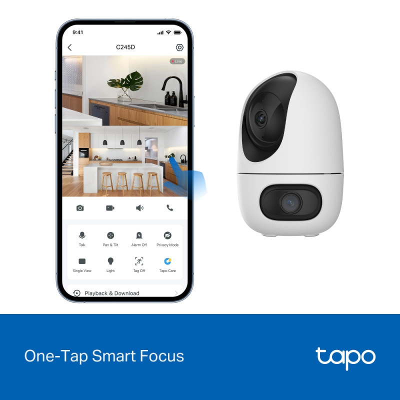 TP-LINK | Tapo C245D | Divkameru grozāma/noslīdoša novērošanas kamera | Dome | 3 MP | 3.1mm/F1.6 | MicroSD karte līdz 512 GB