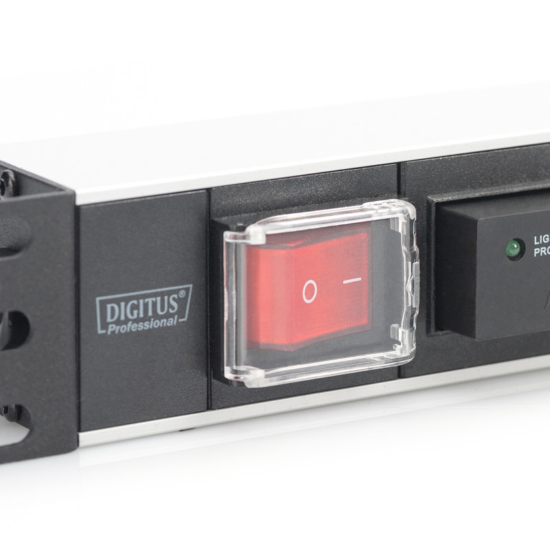 Digitus | 1U alumīnija PDU, iekļaujamais skapī, 7x drošības ligzda 16A spraudnim, 250VAC 50/60Hz, slēdzis, pārsprieguma aizsardzība | DN-95407