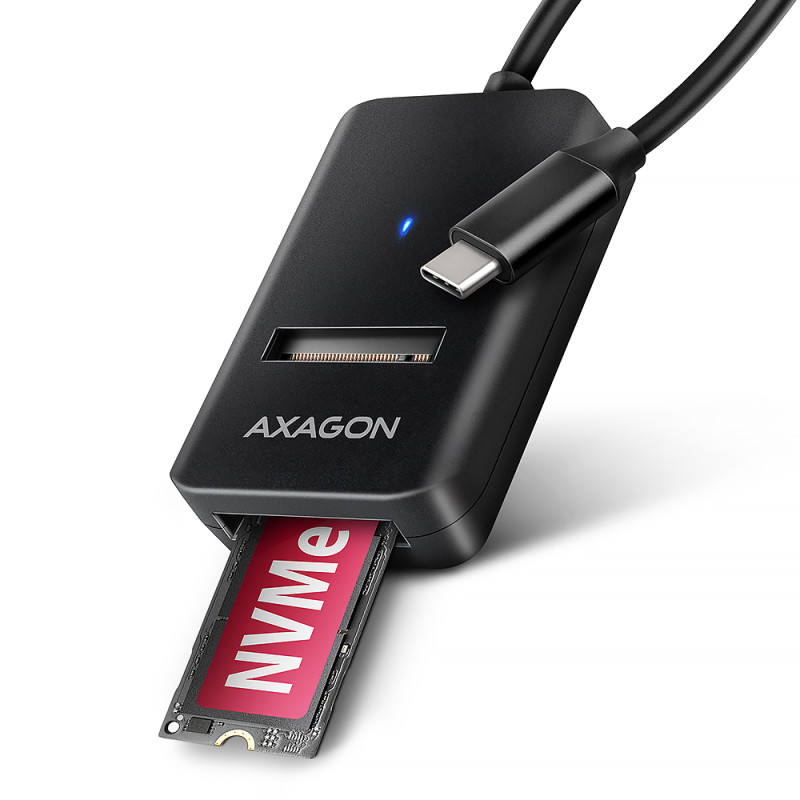 AXAGON USB-C 10Gbps adapteris ātrai M.2 NVMe un SATA SSD pieslēgšanai, USB-C kabelis 10 cm | ADM2-CM