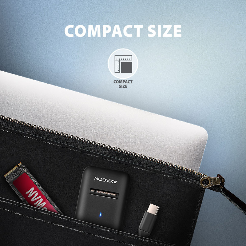 AXAGON USB-C 10Gbps adapteris ātrai M.2 NVMe un SATA SSD pieslēgšanai, USB-C kabelis 10 cm | ADM2-CM