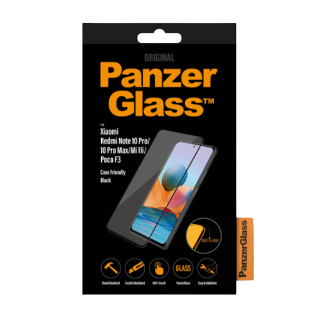 PanzerGlass | Ekrāna aizsargs | Xiaomi | Redmi Note 10 Pro/10 Pro Max/Mi 11i/Xiaomi Poco F3 | Stikls | Melns | Pilna rāmja pārklājums; 100% skāriena saglabāšana; Apaļas malas | Savietojams ar vāciņu