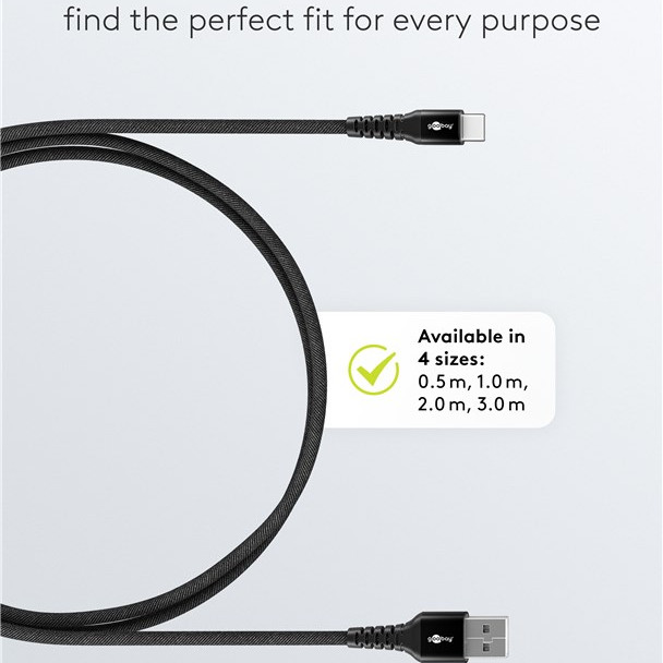 Goobay | USB-C uz USB-A supersoft tekstila kabelis ar metāla spraudņiem | 74526 | USB-C uz USB-A