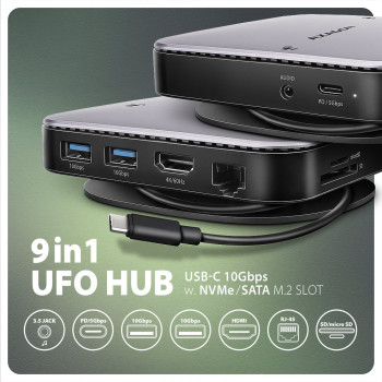 AXAGON USB-C 10Gbps UFO 9in1 centrmezgls | HMC-UFO
