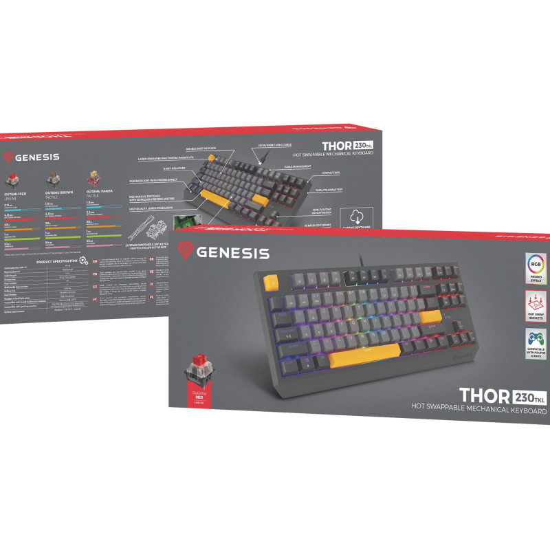Genesis | THOR 230 TKL | Mehāniskā spēļu klaviatūra | Ar vadu | US | Outemu Red | Anchor Gray Negative