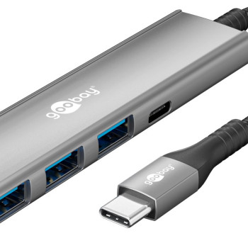 Goobay Slim 4-portu USB koncentrators, USB-C uz USB-C/USB-A, 5 Gbit/s | 76562