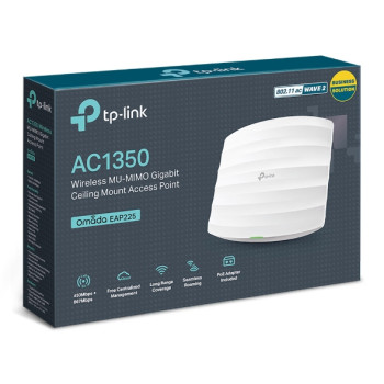 TP-LINK | Access Point | EAP225 | 802.11ac | 2.4GHz/5GHz | 450+867 Mbit/s | 10/100/1000 Mbit/s | Ethernet LAN (RJ-45) porti 1 | MU-MIMO Jā | PoE in | Antenas tips 5xIekšējās