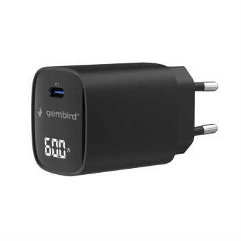 Gembird TA-UC-1C-PD60LCD-01-BK | 60W USB Type-C ātrā lādētāja, LCD
