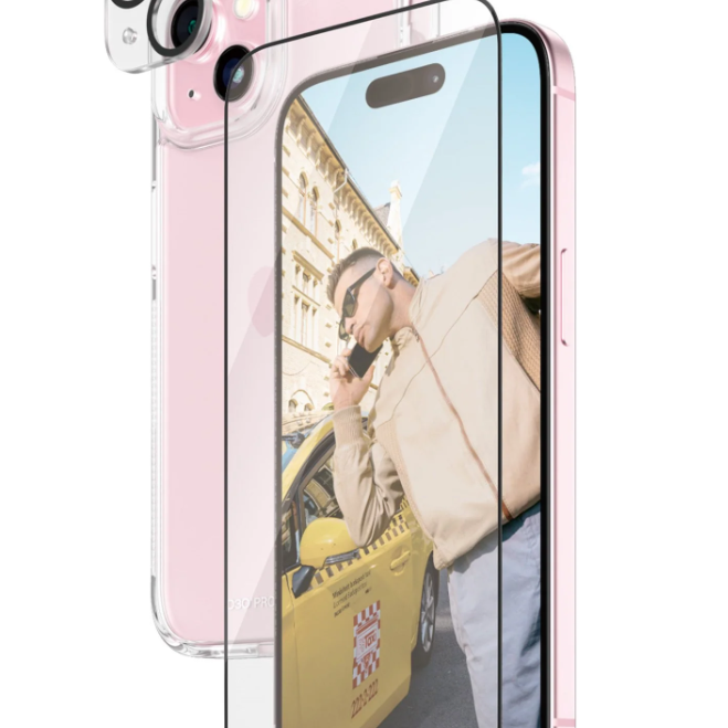 PanzerGlass | Panzerglass 3-in-1 komplekts | iPhone | iPhone 15 | Caurspīdīgs | Saderīgs ar bezvadu uzlādi. Izturīgs pret skrāpējumiem un triecieniem | PicturePerfect kameras lēcas aizsargs, cieta aizsargapvalks (HardCase) saderīgs ar bezvadu uzlādi un Ultra-Wide Fit ekrāna aizsargs