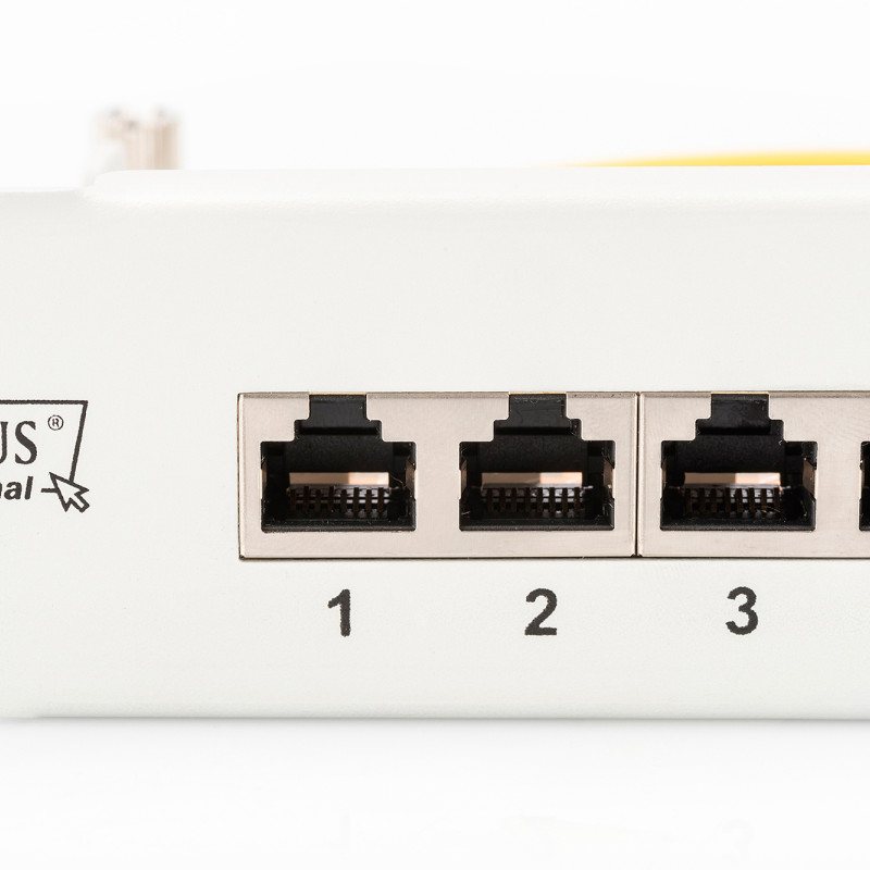 Digitus | Patch Panel | DN-91624S | Kategorija: CAT 6; Porti: 24 x RJ45; Noturības spēks: 7.7 kg; Ievietošanas spēks: 30 N max | 48.2 x 4.4 x 10.9 cm | Balts