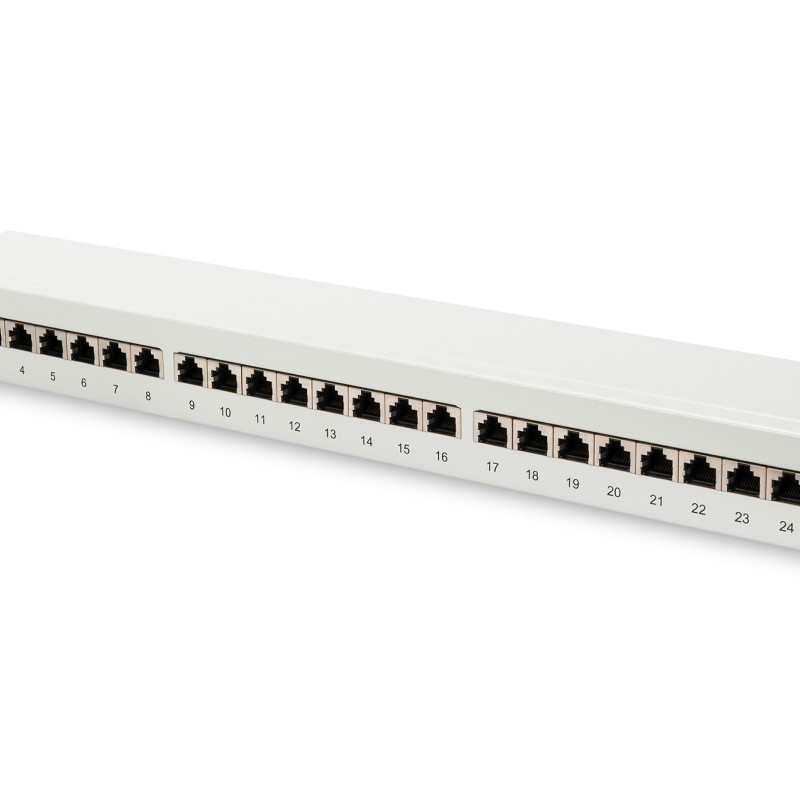 Digitus | Patch Panel | DN-91624S | Kategorija: CAT 6; Porti: 24 x RJ45; Noturības spēks: 7.7 kg; Ievietošanas spēks: 30 N max | 48.2 x 4.4 x 10.9 cm | Balts