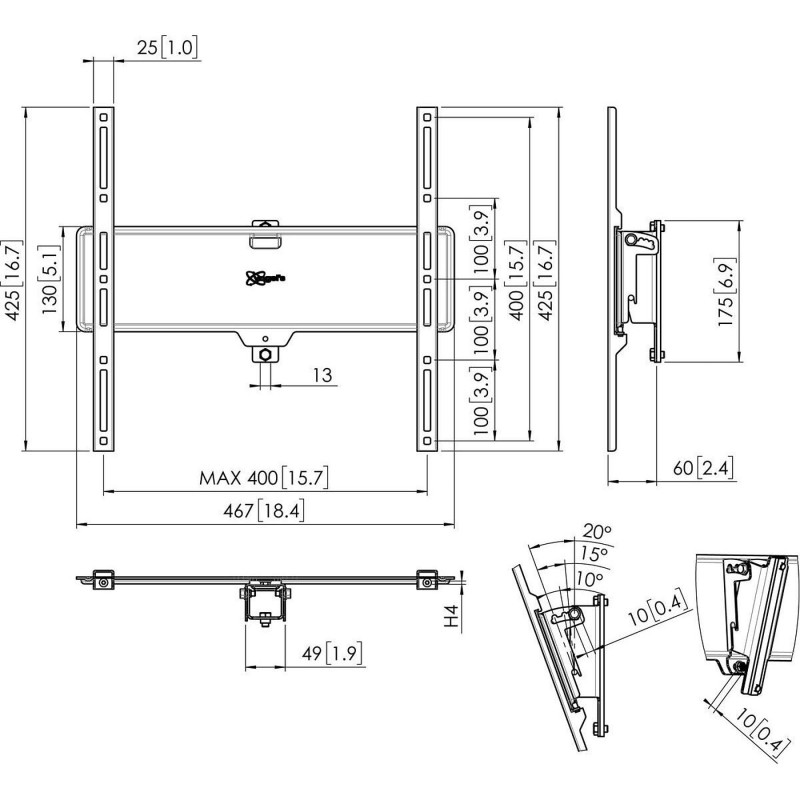 Vogels PFI 3050 Display Interface | Tilt | Maximum weight (capacity) 25 kg | Black