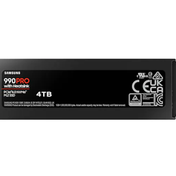 Samsung | 990 PRO with Heatsink | 4000 GB | SSD formāts M.2 2280 | Interfeiss M.2 NVMe | Lasīšanas ātrums 7450 MB/s | Rakstīšanas ātrums 6900 MB/s