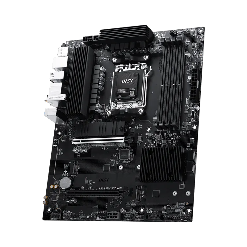 MSI PRO B850-S EVO WIFI | Processor family AMD | Processor socket AM5 | DDR5 | Supported hard disk drive interfaces SATA, M.2 | Number of SATA connectors 4