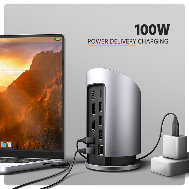 AXAGON USB-C 10Gbps Wireless Charging 9in1 hub | HMC-WL9