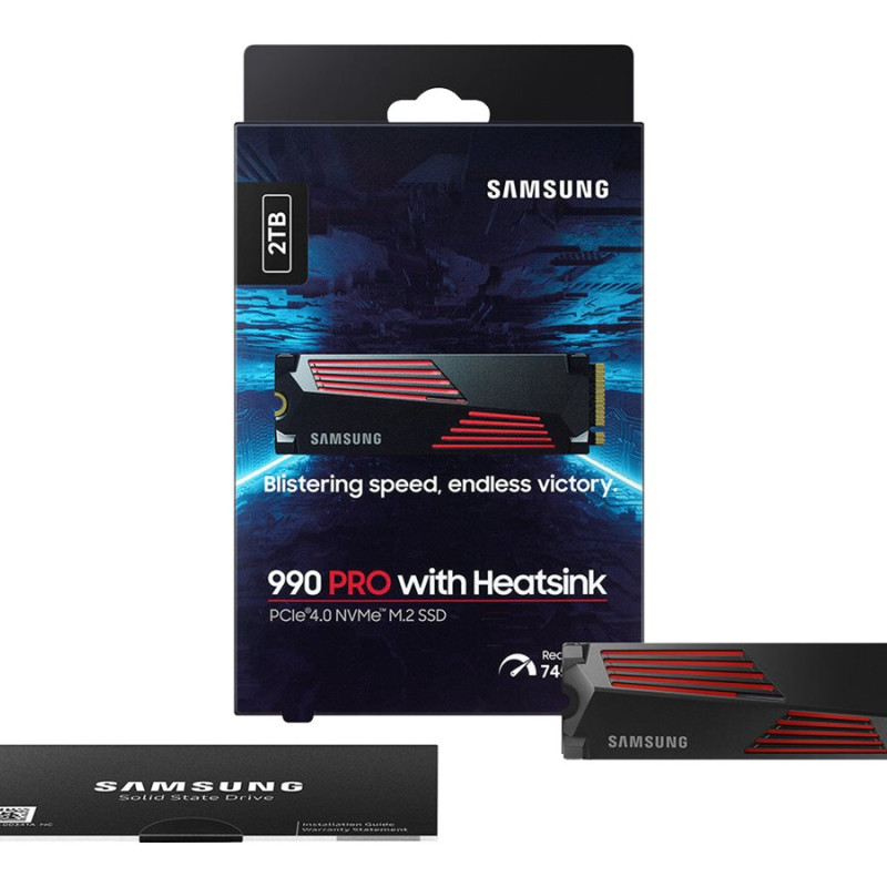 Samsung | 990 PRO with Heatsink | 2000 GB | SSD form factor M.2 2280 | Solid-state drive interface M.2 NVMe | Read speed 7450 MB/s | Write speed 6900 MB/s