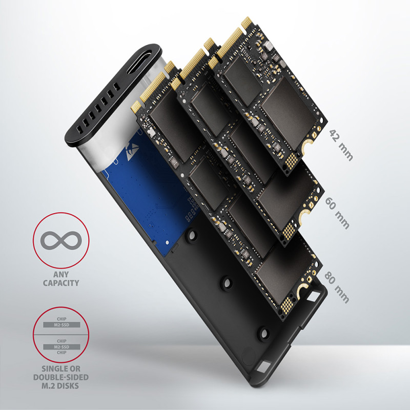 AXAGON External USB-C 3.2 Gen 2 metal box for M.2 NVMe & SATA SSD disks | EEM2-SG2