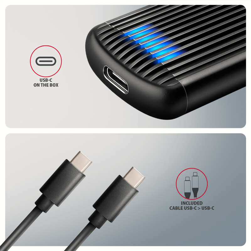 AXAGON USB-C 10Gbps M.2 NVMe SSD korpuss, bez skrūvēm, RIBBED alumīnijs | EEM2-SC