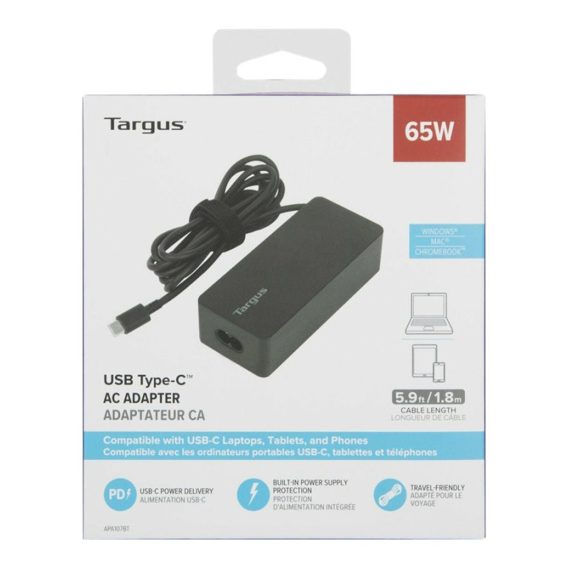 Targus | 65 W USB-C PD Charger - For Laptops or Power Pass-Thru Docks