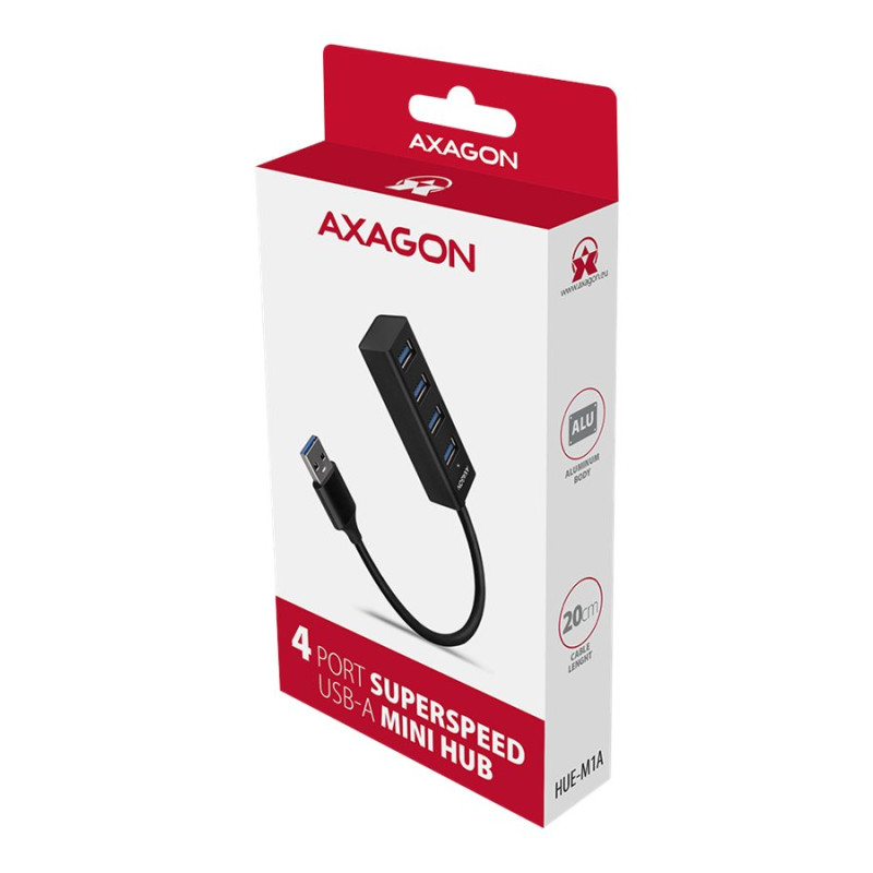 AXAGON Miniatūrs metāla četru portu USB 3.2 Gen 1 koncentrators | HUE-M1A