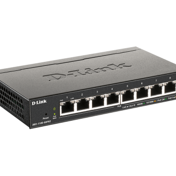 D-Link | 8 portu Gigabit PoE viedais pārvaldāms slēdzis | DGS-1100-08PV2 | Web pārvaldāms | Desktop | Barošanas avots: ārējs