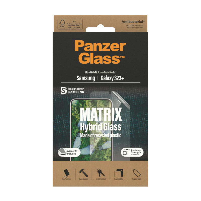PanzerGlass | Matrix ekrāna aizsargs, Ultra-Wide Fit ar izlīdzināšanas komplektu | Ekrāna aizsargs | Samsung | Galaxy S23+ | Caurspīdīgs