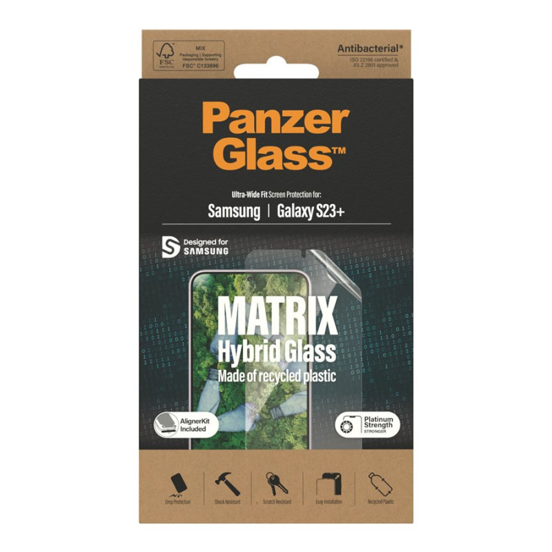 PanzerGlass | Matrix ekrāna aizsargs, Ultra-Wide Fit ar izlīdzināšanas komplektu | Ekrāna aizsargs | Samsung | Galaxy S23+ | Caurspīdīgs