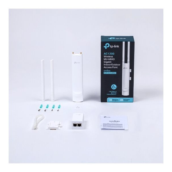 TP-LINK | AC1200 Bezvadu MU‑MIMO Gigabit iekštelpu/āra piekļuves punkts | EAP225 | 802.11ac | 2,4 GHz/5 GHz | 867+300 Mbit/s | Ethernet LAN (RJ‑45) porti 1 | MU‑MIMO Jā | PoE in | Antenas tips 2xĀrējās