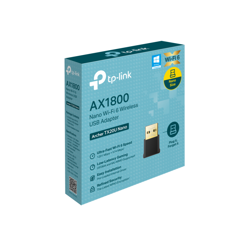 TP-LINK | AX1800 Nano divjoslu Wi‑Fi 6 USB adapteris | Archer TX20U Nano | USB 2.0