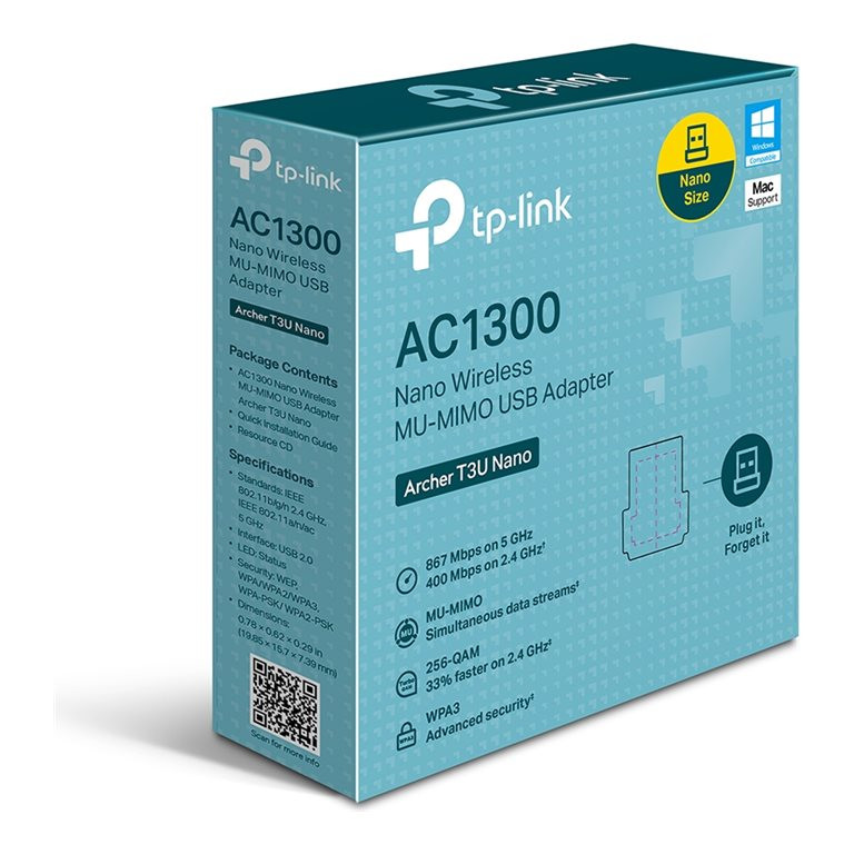 TP-LINK | AC1300 Nano Wireless MU-MIMO USB Adapter | Archer T3U Nano | Wireless