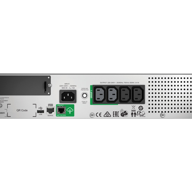 Schneider Electric Smart-UPS, Rackmount 2U, SmartConnect ports+SmartSlot, AVR, LCD | SMT750RMI2UC | 750 VA | 500 W