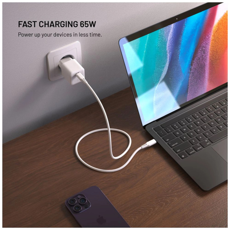Fixed Mini GaN barošanas adapteris ar USB-C izeju un PD atbalstu, 65W