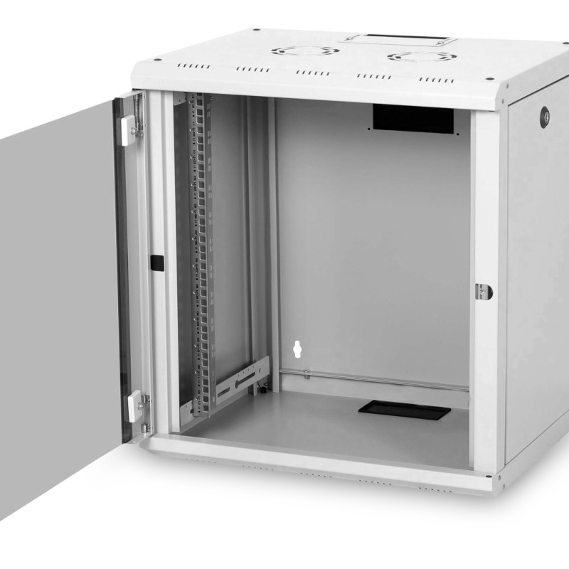 Digitus | Sienas stiprināms skapis | DN-19 12-U | Aizsardzības klase: IP20; Priekšējās durvis: Stikla durvis, vienas atvēršanas; Skapis: Sienas stiprināms skapis; Iekārtu montāžas dziļums min.-maks.: 305-370 mm; Slodzes kapacitāte: 100 kg | Pelēks
