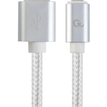 Cablexpert kokvilnas pinuma Micro-USB kabelis ar metāla spraudņiem, 1.8 m, sudraba krāsa, blisteris | Cablexpert