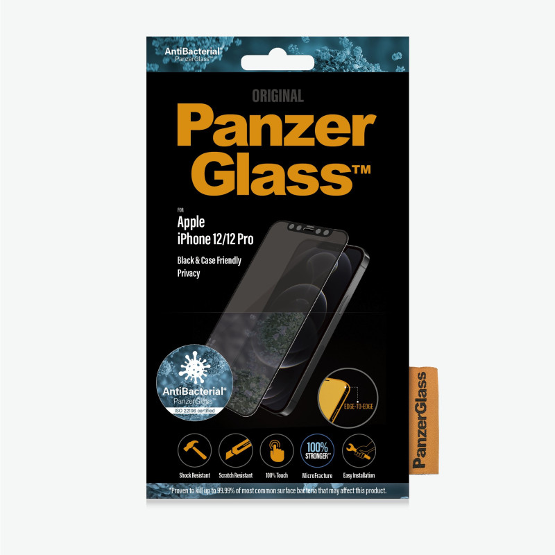 PanzerGlass | Apple | For iPhone 12/12 Pro | Stikls | Melns | 100% skārienjūtīgs; Pārklājums ir netoksisks | Case Friendly