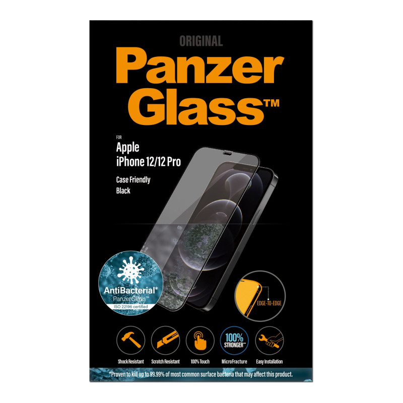 PanzerGlass | Apple | For iPhone 12/12 Pro | Stikls | Melns | 100% skārienjūtīgs; Pārklājums ir netoksisks | Case Friendly