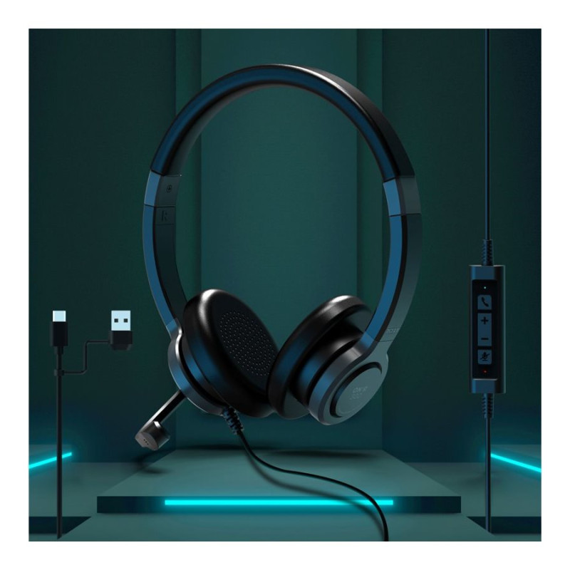 PORT CONNECT | Stereo USB austiņas PRO ON'R 300 | Vadu | Pār auss | Melna | Trokšņa slāpēšana